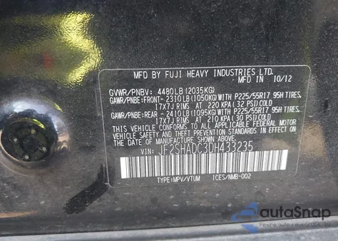 2013 Subaru Forester 2.5X Premium from USA, damaged, VIN JF2SHADC3DH433235